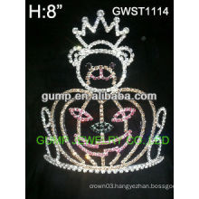 Holiday pumpkin silver plating custom rhinestone crown tiara -GWST1114